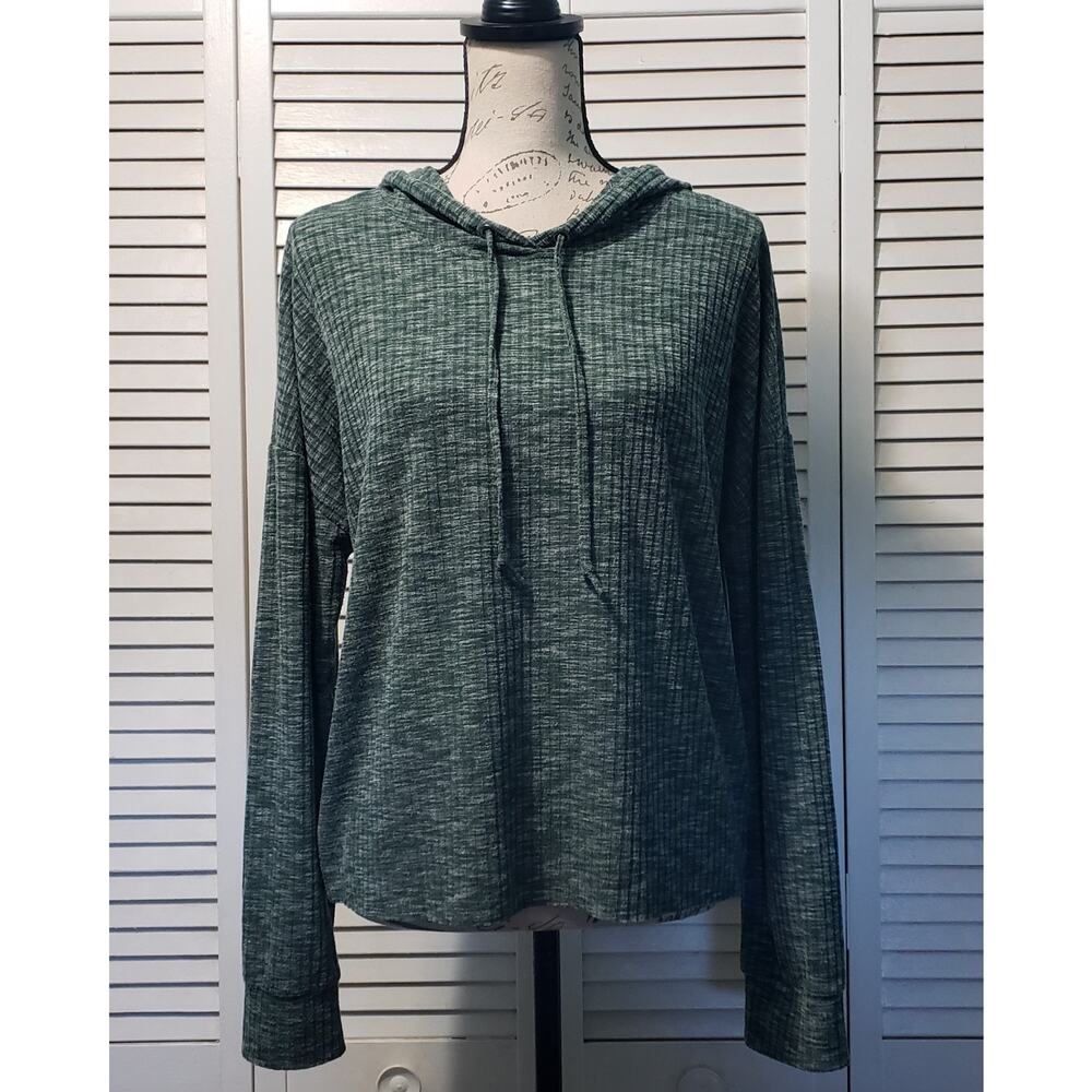 Cyrus Ribbed Knit Hoodie Women's Medium Heather Green Long Sleeve Lightweight‎